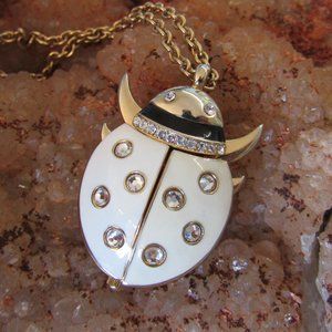 Vintage Kenneth Jay Lane ladybug pendant watch necklace